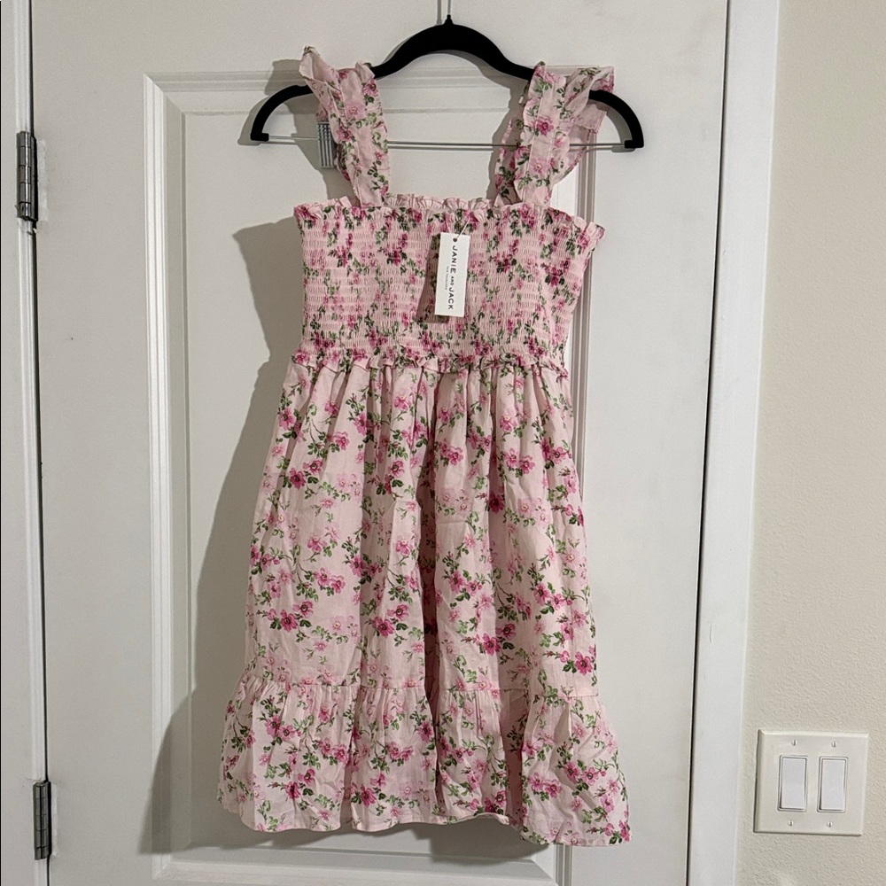 NWT Janie and Jack Pink Floral Smocked Ruffle Strap Dress